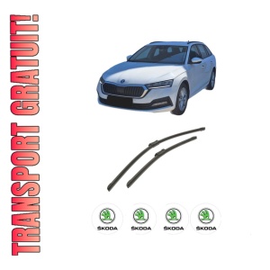 Set stergatoare auto SKODA Octavia IV Combi (NX5, PV5) din 2019-2025, pentru parbriz auto, 2 bucati, Bosch Aerotwin, din cauciuc siliconat rezistent, 4 Stickere Auto SKODA