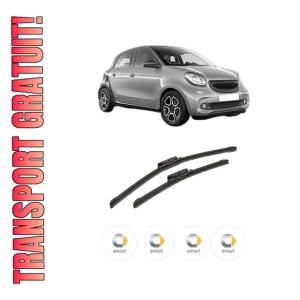 Set stergatoare auto SMART FORFOUR Hatchback (453) din 2014-2017, pentru parbriz auto, 2 bucati, Bosch Aerotwin, din cauciuc siliconat rezistent, 4 Stickere Auto SMART