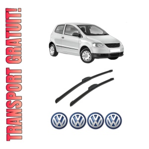 Set stergatoare auto Volkswagen FOX Hatchback (5Z1, 5Z3, 5Z4) din 2003-2014, pentru parbriz auto, 2 bucati, Bosch Aerotwin Retrofit, din cauciuc siliconat rezistent, 4 Stickere Auto Volkswagen