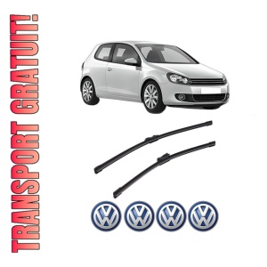 Set stergatoare auto Volkswagen GOLF VI (5K1) din 2008-2013, pentru parbriz auto, 2 bucati, Bosch Aerotwin, din cauciuc siliconat rezistent, 4 Stickere Auto Volkswagen