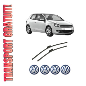 Set stergatoare auto Volkswagen GOLF VI (5K1) din 2008-2013, pentru parbriz auto, 2 bucati, Bosch Aerotwin Multi, din cauciuc siliconat rezistent, 4 Stickere Auto Volkswagen