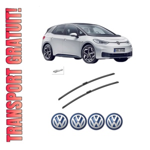 Set stergatoare auto Volkswagen ID.3 (E11, E12) din 2019-2024, pentru parbriz auto, 2 bucati, Bosch Aerotwin, din cauciuc siliconat rezistent, 4 Stickere Auto Volkswagen
