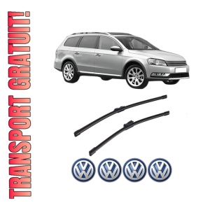 Set stergatoare auto Volkswagen PASSAT ALLTRACK B7 (365) din 2012-2014, pentru parbriz auto, 2 bucati, Bosch Aerotwin, din cauciuc siliconat rezistent, 4 Stickere Auto Volkswagen