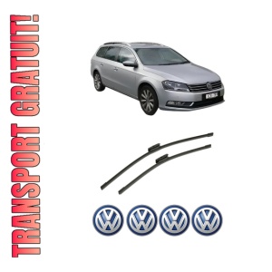Set stergatoare auto Volkswagen PASSAT B7 Estate Van (365) din 2010-2014, pentru parbriz auto, 2 bucati, Bosch Aerotwin Multi, din cauciuc siliconat rezistent, 4 Stickere Auto Volkswagen