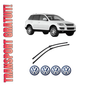 Set stergatoare auto Volkswagen TOUAREG (7LA, 7L6, 7L7) din 2002-2010, pentru parbriz auto, 2 bucati, Bosch Aerotwin, din cauciuc siliconat rezistent, 4 Stickere Auto Volkswagen