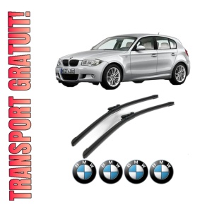 Set stergatoare BMW Seria 1 (E87) din 2004-2011, pentru parbriz auto, 2 bucati, Bosch Aerotwin, din cauciuc siliconat rezistent, 4 Stickere Auto BMW Seria