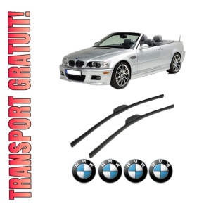 Set stergatoare BMW Seria 3 Compact (E46) din 2001-2003, pentru parbriz auto, 2 bucati, Bosch Aerotwin Retrofit, din cauciuc siliconat rezistent, 4 Stickere Auto BMW Seria