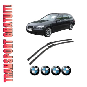 Set stergatoare BMW Seria 5 Touring (E61) din 2004-2010, pentru parbriz auto, 2 bucati, Valeo Silencio Xtrm, din cauciuc siliconat rezistent, 4 Stickere Auto BMW Seria