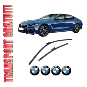 Set stergatoare BMW Seria 8 Coupe (G15, F92) din 2018-2020, pentru parbriz auto, 2 bucati, Valeo Silencio Xtrm, din cauciuc siliconat rezistent, 4 Stickere Auto BMW Seria