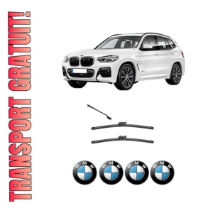 Set stergatoare BMW Seria X3 (G01, F97, G08) din 2017-2023, pentru parbriz auto, 2 bucati, Valeo Silencio, din cauciuc siliconat rezistent, 4 Stickere Auto BMW Seria