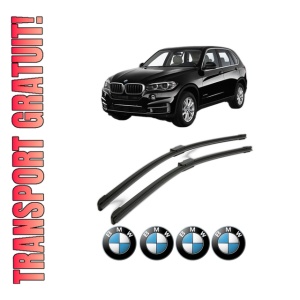 Set stergatoare BMW Seria X5 (F15, F85) din 2013-2018, pentru parbriz auto, 2 bucati, Bosch Aerotwin, din cauciuc siliconat rezistent, 4 Stickere Auto BMW Seria