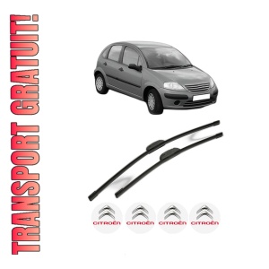 Set stergatoare CITROEN C3 I (FC_, FN_) din 2002-2012, pentru parbriz auto, 2 bucati, Bosch Aerotwin Retrofit, din cauciuc siliconat rezistent, 4 Stickere Auto CITROEN