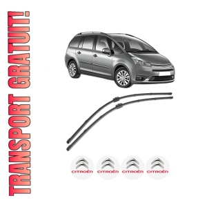 Set stergatoare CITROEN C4 GRAND PICASSO I (UA_) din 2006-2013, pentru parbriz auto, 2 bucati, Valeo Silencio Xtrm, din cauciuc siliconat rezistent, 4 Stickere Auto CITROEN