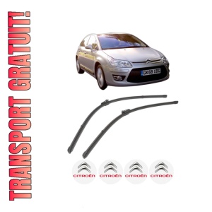 Set stergatoare CITROEN C4 II (NC_) din 2009-2018, pentru parbriz auto, 2 bucati, Valeo Silencio Xtrm, din cauciuc siliconat rezistent, 4 Stickere Auto CITROEN