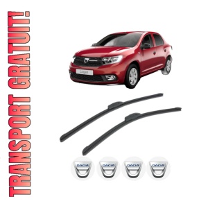 Set stergatoare DACIA LOGAN II din 2012-2019, pentru parbriz auto, 2 bucati, Bosch Aerotwin Retrofit, din cauciuc siliconat rezistent, 4 Stickere Auto DACIA