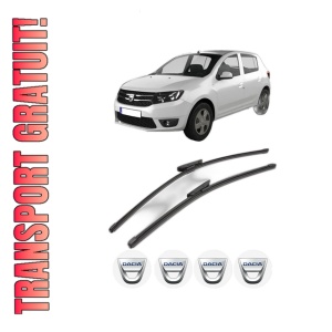 Set stergatoare DACIA SANDERO II din 2012-2019, pentru parbriz auto, 2 bucati, Valeo Silencio Xtrm, din cauciuc siliconat rezistent, 4 Stickere Auto DACIA