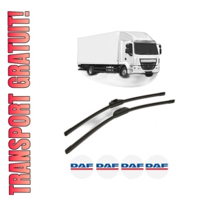 Set stergatoare DAF LF din 2013-2017, pentru parbriz auto, 2 bucati, Bosch Aerotwin Retro Truck, din cauciuc siliconat rezistent, 4 Stickere Auto DAF