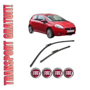 Set stergatoare FIAT GRANDE PUNTO (199_) din 2005-2015, pentru parbriz auto, 2 bucati, Valeo Silencio Xtrm, din cauciuc siliconat rezistent, 4 Stickere Auto FIAT