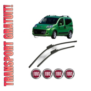 Set stergatoare FIAT QUBO (225_) din 2008-2015, pentru parbriz auto, 2 bucati, Bosch Aerotwin, din cauciuc siliconat rezistent, 4 Stickere Auto FIAT