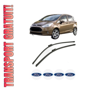 Set stergatoare FORD B-MAX (JK) din 2012-2016, pentru parbriz auto, 2 bucati, Bosch Aerotwin, din cauciuc siliconat rezistent, 4 Stickere Auto FORD