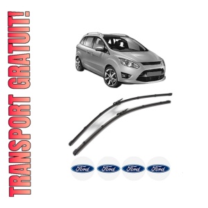 Set stergatoare FORD C-MAX II (DXA/CB7, DXA/CEU) din 2010-2019, pentru parbriz auto, 2 bucati, Valeo Silencio Xtrm, din cauciuc siliconat rezistent, 4 Stickere Auto FORD