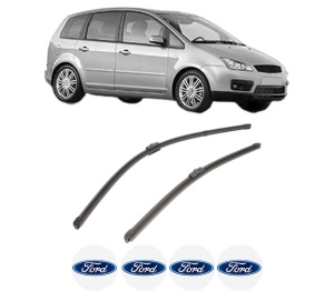 Set stergatoare FORD FOCUS C-MAX (DM2) din 2003-2007, pentru parbriz auto, 2 bucati, Valeo Silencio Xtrm, din cauciuc siliconat rezistent, 4 Stickere Auto FORD v40434