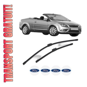 Set stergatoare FORD FOCUS II Convertible din 2006-2010, pentru parbriz auto, 2 bucati, Bosch Aerotwin, din cauciuc siliconat rezistent, 4 Stickere Auto FORD