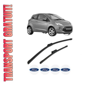 Set stergatoare FORD KA (RU8) din 2008-2016, pentru parbriz auto, 2 bucati, Bosch Aerotwin, din cauciuc siliconat rezistent, 4 Stickere Auto FORD