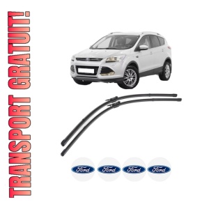 Set stergatoare FORD KUGA II (DM2) din 2012-2019, pentru parbriz auto, 2 bucati, Valeo Silencio, din cauciuc siliconat rezistent, 4 Stickere Auto FORD