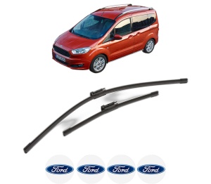 Set stergatoare FORD TRANSIT COURIER B460 MPV din 2014-2023, pentru parbriz auto, 2 bucati, Bosch Aerotwin, din cauciuc siliconat rezistent, 4 Stickere Auto FORD v50444