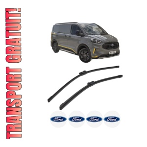 Set stergatoare FORD TRANSIT CUSTOM V710 Bus (NXN) din 2024, pentru parbriz auto, 2 bucati, Bosch Aerotwin, din cauciuc siliconat rezistent, 4 Stickere Auto FORD
