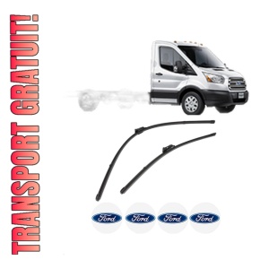 Set stergatoare FORD TRANSIT V363 Platform/Chassis (FED, FFD) din 2013-2024, pentru parbriz auto, 2 bucati, Valeo Silencio Xtrm, din cauciuc siliconat rezistent, 4 Stickere Auto FORD