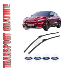Set stergatoare FORD USA MUSTANG MACH-E (CGW) din 2020-2023, pentru parbriz auto, 2 bucati, Valeo Silencio Xtrm, din cauciuc siliconat rezistent, 4 Stickere Auto FORD USA