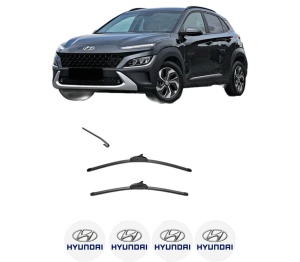 Set stergatoare HYUNDAI KONA SUV Van (OS, OSE, OSI) din 2017-2019, pentru parbriz auto, 2 bucati, Valeo Silencio, din cauciuc siliconat rezistent, 4 Stickere Auto HYUNDAI v34554