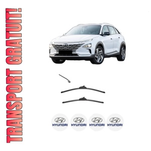 Set stergatoare HYUNDAI NEXO (FE) din 2018, pentru parbriz auto, 2 bucati, Valeo Silencio, din cauciuc siliconat rezistent, 4 Stickere Auto HYUNDAI