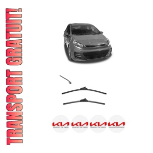 Set stergatoare KIA RIO III Hatchback Van (UB) din 2011-2017, pentru parbriz auto, 2 bucati, Valeo Silencio, din cauciuc siliconat rezistent, 4 Stickere Auto KIA