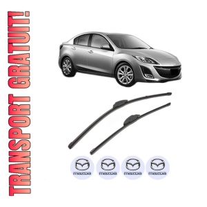 Set stergatoare MAZDA 3 Saloon (BL) din 2008-2014, pentru parbriz auto, 2 bucati, Valeo Silencio Xtrm, din cauciuc siliconat rezistent, 4 Stickere Auto MAZDA