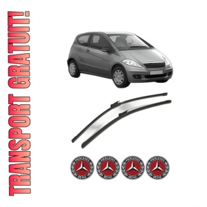 Set stergatoare MERCEDES-BENZ A-CLASS (W169) din 2004-2012, pentru parbriz auto, 2 bucati, Bosch Aerotwin, din cauciuc siliconat rezistent, 4 Stickere Auto MERCEDES-BENZ