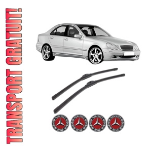 Set stergatoare MERCEDES-BENZ C-CLASS (W203) din 2000-2007, pentru parbriz auto, 2 bucati, Bosch Aerotwin, din cauciuc siliconat rezistent, 4 Stickere Auto MERCEDES-BENZ - Img 1