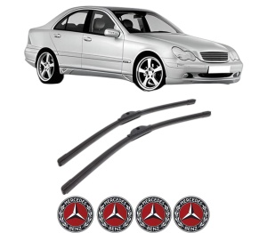 Set stergatoare MERCEDES-BENZ C-CLASS (W203) din 2000-2007, pentru parbriz auto, 2 bucati, Bosch Aerotwin, din cauciuc siliconat rezistent, 4 Stickere Auto MERCEDES-BENZ v51829