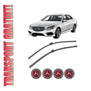 Set stergatoare MERCEDES-BENZ E-CLASS (W213) din 2016-2023, pentru parbriz auto, 2 bucati, Valeo Silencio, din cauciuc siliconat rezistent, 4 Stickere Auto MERCEDES-BENZ