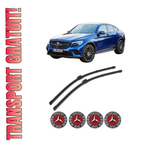 Set stergatoare MERCEDES-BENZ GLC Coupe (C253) din 2016-2023, pentru parbriz auto, 2 bucati, Valeo Silencio Xtrm, din cauciuc siliconat rezistent, 4 Stickere Auto MERCEDES-BENZ