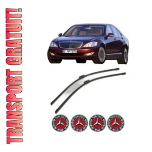 Set stergatoare MERCEDES-BENZ S-CLASS (W221, V221) din 2005-2013, pentru parbriz auto, 2 bucati, Bosch Aerotwin, din cauciuc siliconat rezistent, 4 Stickere Auto MERCEDES-BENZ
