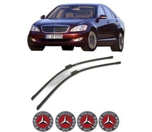 Set stergatoare MERCEDES-BENZ S-CLASS (W221, V221) din 2005-2013, pentru parbriz auto, 2 bucati, Bosch Aerotwin, din cauciuc siliconat rezistent, 4 Stickere Auto MERCEDES-BENZ v43439
