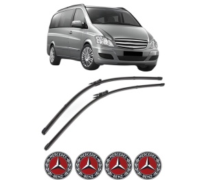 Set stergatoare MERCEDES-BENZ VIANO (W639) din 2003-2014, pentru parbriz auto, 2 bucati, Valeo Silencio Xtrm, din cauciuc siliconat rezistent, 4 Stickere Auto MERCEDES-BENZ v40014