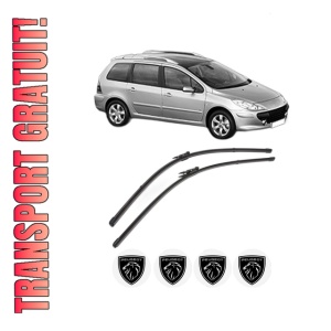 Set stergatoare PEUGEOT 307 SW (3H) din 2002-2009, pentru parbriz auto, 2 bucati, Valeo Silencio Xtrm, din cauciuc siliconat rezistent, 4 Stickere Auto PEUGEOT