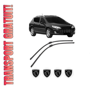 Set stergatoare PEUGEOT 407 SW Estate Van (6E_) din 2009-2010, pentru parbriz auto, 2 bucati, Valeo Silencio Xtrm, din cauciuc siliconat rezistent, 4 Stickere Auto PEUGEOT
