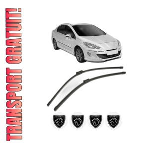 Set stergatoare PEUGEOT 408 din 2010-2016, pentru parbriz auto, 2 bucati, Bosch Aerotwin, din cauciuc siliconat rezistent, 4 Stickere Auto PEUGEOT