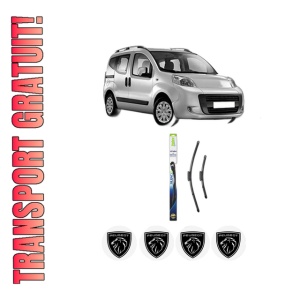 Set stergatoare PEUGEOT BIPPER TEPEE din 2008-2010, pentru parbriz auto, 2 bucati, Valeo Silencio Xtrm, din cauciuc siliconat rezistent, 4 Stickere Auto PEUGEOT