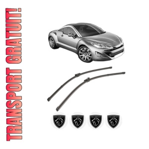 Set stergatoare PEUGEOT RCZ din 2010-2015, pentru parbriz auto, 2 bucati, Valeo Silencio Xtrm, din cauciuc siliconat rezistent, 4 Stickere Auto PEUGEOT
